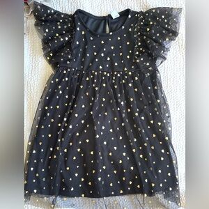 2T Old Navy Black Tulle Party Dress with Gold Heart Print